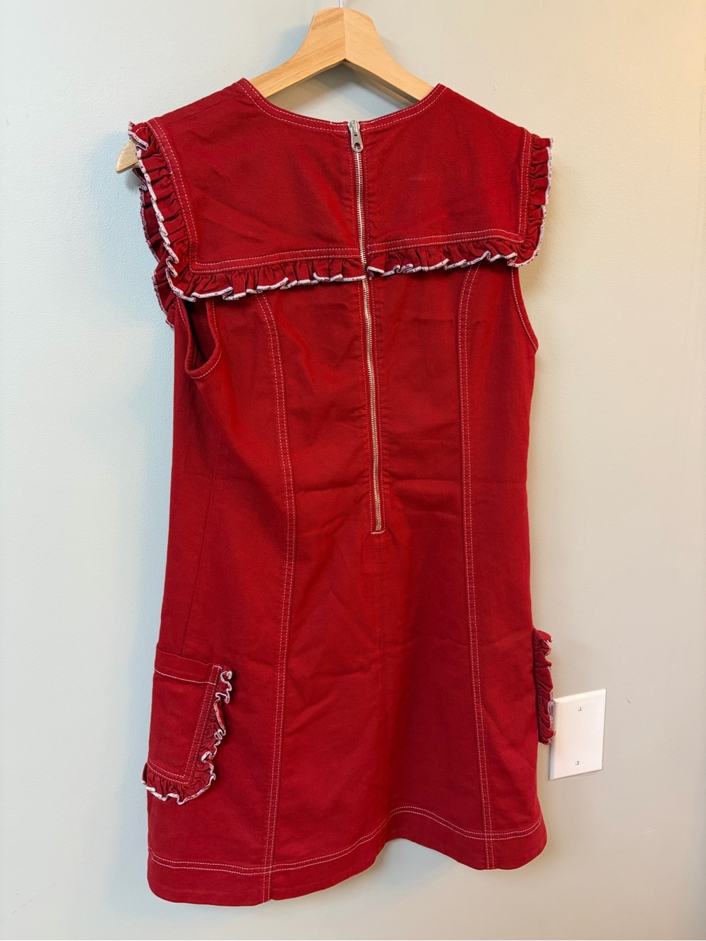 Red Ruffle-Trim Sleeveless Mini Dress - Picture 4 of 6